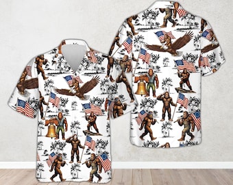 Funny Bigfoot 250th Anniversary Hawaiian Shirt, 1776 2026 Button Shirt, Sasquatch 250 Years Of Freedom, Liberty Bell, Betsy Ross Flag