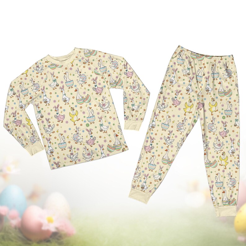 Silly Goose Easter-pyjama, pyjama Bunny Goose Lover, Kid Happy Easter Day-cadeau, grappige Egg-Cited Goose-pyjama afbeelding 4