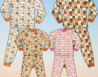 Conjunto de pijamas con estampado de calabazas, pijamas familiares a juego para otoño, ropa de dormir para Acción de Gracias, pijamas acogedores para niños y adultos para otoño. Regalo ideal.