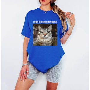 Rage Is Consuming Me Shirt - Funny Silly Staring Cat Meme T-Shirt for Men Women - Internet Humor Graphic Tee Gift