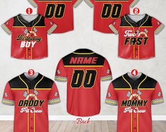 Custom Pit Crew Racing Baseball Jersey, Family Matching Jersey, Birthday Pit Crew Baseball Jersey, Personalized Fast One, Two Fast Gift
