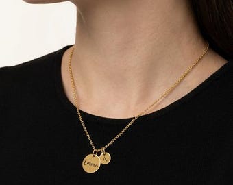 Collar con nombre personalizado, collar con disco de nombre, collar con inicial de disco, collar con inicial de nombre, collar con inicial personalizado, regalo para mamá