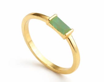 Anillo de jade baguette de plata de ley, delicado, personalizado, apilable, para compromiso, aniversario, dama de honor, boda, Día de la Madre, hermana, mamá.