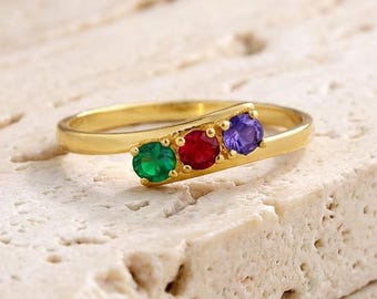 Anillo personalizado con piedra de nacimiento, anillo multipiedra de nacimiento, anillo familiar con piedra de nacimiento, anillo con múltiples piedras de nacimiento, anillo de compromiso con piedra de nacimiento