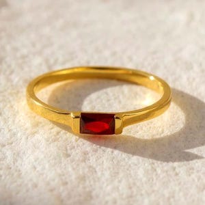 Baguette Birthstone Ring, Birthstone Customize Ring, Dainty Birthstone Personalized Ring Gift For Sister, Bridesmaid Birthstone Wedding Ring