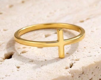 Anillo de cruz cristiana, anillo religioso de cruz para mujer, anillo de bautismo de cruz, anillo de Navidad de cruz, anillo de aniversario de cruz, anillo minimalista de cruz