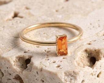 Anillo baguette con piedra natal, personalizado, apilable, de plata de ley, delicado, con gema, recuerdo, aniversario, dama de honor, regalo del Día de la Madre.