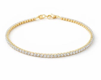 Pulsera de tenis de diamantes de 2 mm con moissanita VVS, plata de ley, delicada, dama de honor, aniversario, boda, eternidad, chapada en oro, regalo para el Día de la Madre.
