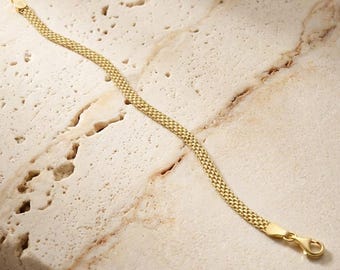 Pulsera de cadena Bismark, eslabones planos de malla Bismark, plata de ley y oro, delicada y llamativa, ideal para combinar con otras pulseras, bodas, aniversarios, damas de honor o el Día de la Madre.