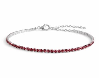 Ruby Tennis Bracelet 2mm Birthstone Gemstone Chain Sterling Silver Dainty July Anniversary Valentines Mothers Day Gift Wife Personalized