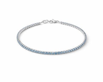 Pulsera de tenis de aguamarina (2 mm), joyería de cadena de tenis personalizada, regalo de pulsera personalizada de aguamarina, pulsera de boda de cadena de moissanita