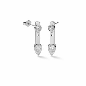 Diamond Earring, Diamond Jewelry, Ear Jacket Earrings, Front Back Earrings, Pear Drop Jackets, Silver Ear Jackets, Two Piece Earrings Gift
