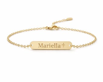 Pulsera con nombre, pulsera personalizada grabada con nombre, pulsera con cruz cristiana, pulsera religiosa con cruz, pulsera con el nombre de la madre, regalo para la hermana.