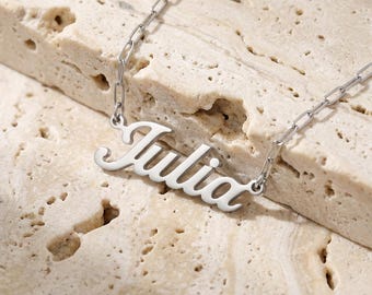 Collar con nombre y cadena de clip, colgante con nombre personalizado, collar de recuerdo con nombre, collar de compromiso con nombre, regalo de collar personalizado con nombre