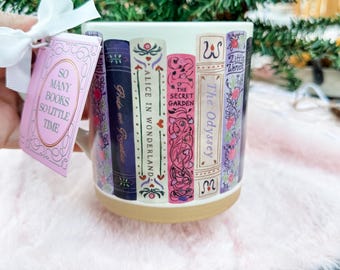 Cozy Girl Bookclub Mug | Book Lover Coffee Cup | Book Stack Mug with Green Interior | Reader Gift | Bookish Aesthetic Mug