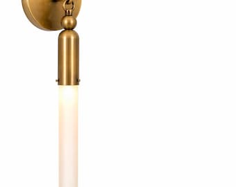 Aplique de pared moderno de tubo de vidrio, lámpara de pared de latón antiguo, lámpara de pared de mediados de siglo, iluminación de aplique de pared de latón, luz para tocador de baño