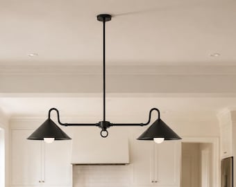 Mosiężny żyrandol liniowy w stylu mid-century modern, oświetlenie wyspy kuchennej, lampa sufitowa do jadalni, lampa kuchenna
