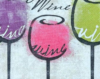 Red White and Rosé Wine Decoupage Napkins, 3 Individual Cocktail Paper Napkins, Scrapbooking, Paper Napkin Crafts, Vino/Wine Glass Napkins
