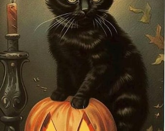 Black Cat with Pumpkin Decoupage Napkins, 3 Individual Banquet Paper Napkins, Paper Napkin Crafts, Trick or Treat, Spooky Halloween Napkins