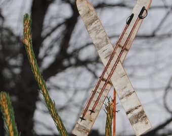 Ski Christmas Tree Topper, Birch Bark, Wood, Rustic