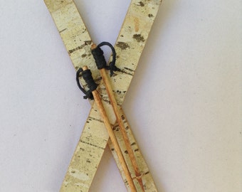 Ski Ornament, Birch Bark, Wood