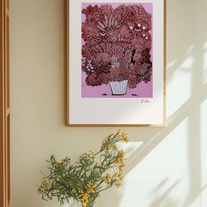 Flower poster, handmade linocut print, original art, floral art, flower power, wildflower bouquet, botanical wall art, colorful