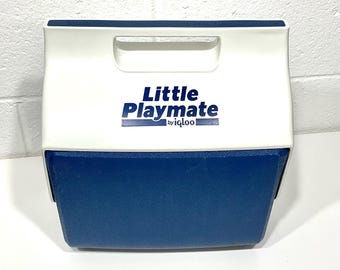vintage navy and white little playmate cooler.