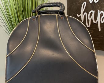 60s後半-70s FrenchVintage bowling bag Vintage Bowling Bag 60s/70s Retro Blue Vinyl With Red and