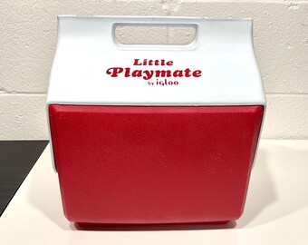 vintage 80s red and white little playmate cooler.