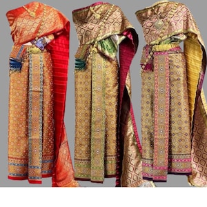 Thai Traditional Dress Set , Women’s Cultural Costume with Sarong & Shawl , Handmade Thai Outfit