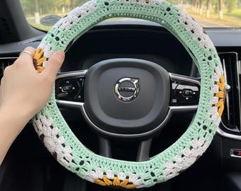 sunflower and moon Car Steering Wheel Cover,Crochet Steering Wheel Cover,Flower seat belt Cover,Cute Steering Wheel Cover,Car Accessories