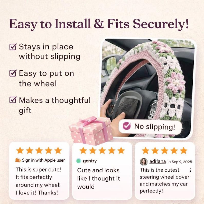 Pink Sunflower Car Steering Wheel Cover,Crochet Steering Wheel Cover,Flower seat belt Cover,Cute Steering Wheel Cover,Car Accessories image 2
