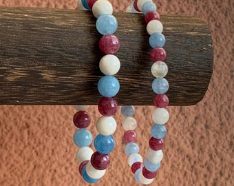 MENOPAUSE BRACELET, natural stone amethyst, blue chalcedony, moonstone, 6mm & 8mm bead, calming gemstone beaded bracelet against hot flashes