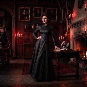 Women's Black Gothic Leather Long Dress, Victorian Leather Gown, Vampire Leather Costume, Halloween Leather Dress, Custom Festival Wear image 5