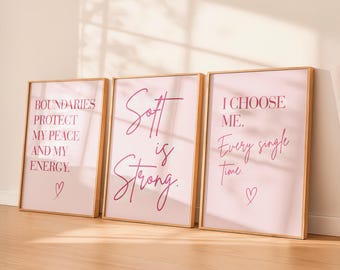 Divine Feminine Energy Prints Set of 3, Pink Self Love Wall Art, Feminine Quote Posters, Soft Girl Aesthetic Decor, Printable Wall Art