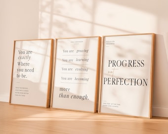 Neutral Minimalist Wall Art Set of 3 – Becoming Collection, Beige Quote Prints, Luxury Typography Posters, Printable Bedroom Decor
