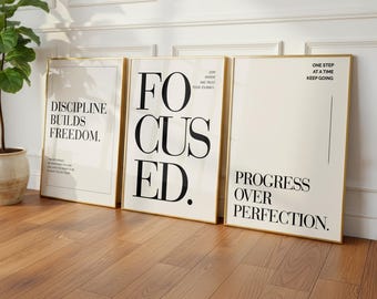 Dream Boldly Wall Art Set of 3, Focus Quote Prints, Neutral Minimalist Wall Decor, Modern Motivational Poster Set