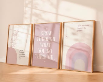 Modern Collection Printable Wall Art Set of 3, Pink Minimalist Wall Decor, Inspirational Quotes, Bedroom Decor, Digital Download