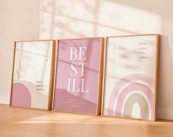 Aspire Collection | Pink Feminine Wall Art Set of 3 | Inspirational Quote Prints | Minimalist Printable Wall Art | Digital Download