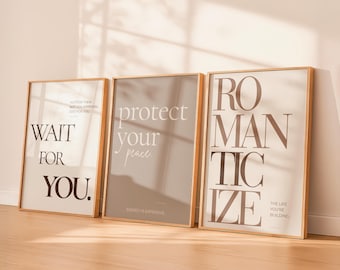 Choose Yourself Wall Art Set of 3, Neutral Inspirational Prints, Self Growth Decor, Minimalist Typography Posters, Printable Wall Art