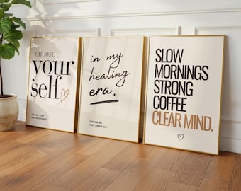 Self Love Healing Era Wall Art Set of 3, Healing Journey Prints, Mental Wellness Decor, Neutral Beige Wall Art, Printable Quote Posters