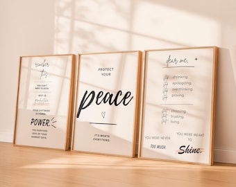Gentle Reminder Wall Art Set of 3, Soft Life Quote Prints, Neutral Minimalist Decor, Inspirational Typography Posters