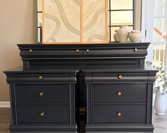 Black Dresser Set with 2 Nightstands | Solid Wood | Fully Restored