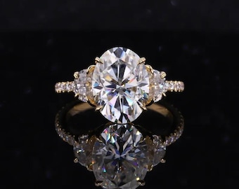 4.12 CT Oval Diamond Solid Gold Three-Stone Engagement Ring