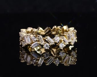 14K Gold Baguette & Round Diamond Cluster Ring | 1.99 CTW