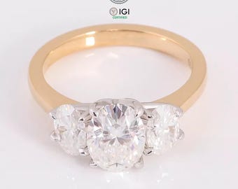 5.00 CT Oval Diamond Two-Tone Gold Three-Stone Engagement Ring