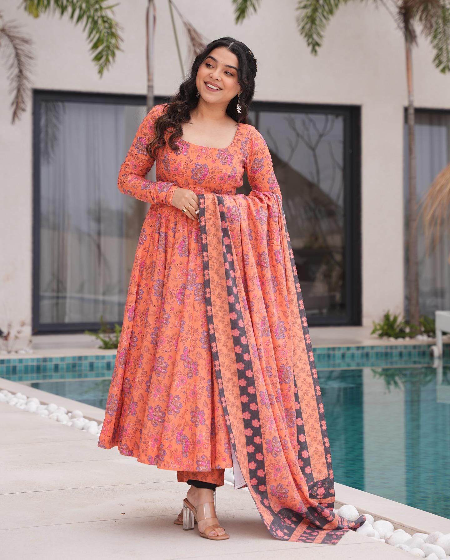 Women Green Printed Anarkali Kurta Boho Dress Designer