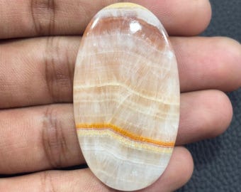 Cabujón de calcita cebra bandeada: gema ovalada para la fabricación de joyas (52x30x6 mm, 79 ct)