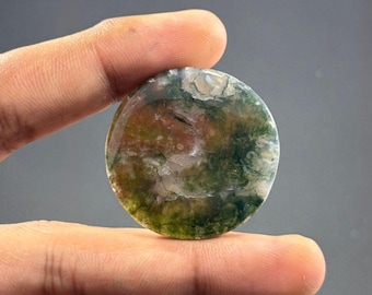 Moss Agate Loose Gemstone Cabochon Round Shape Gemstone for making jewelry (36X36X5MM, 62CT