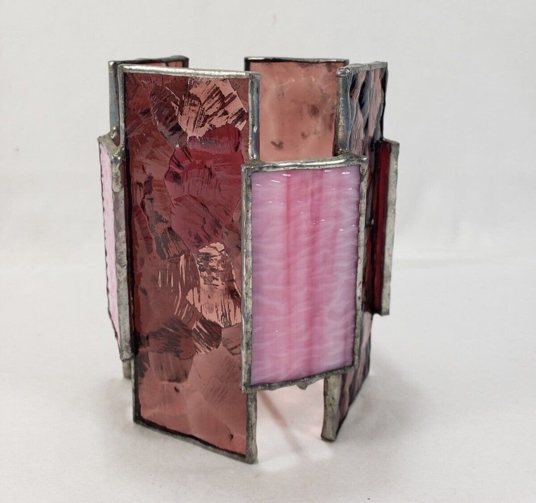 Vintage Stained Glass Candle Holder Pinks 4.5 X 3 Etsy